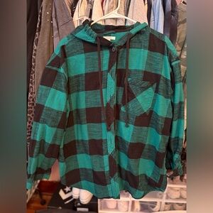 Maurices Green and Black Plaid Button Down Shirt
